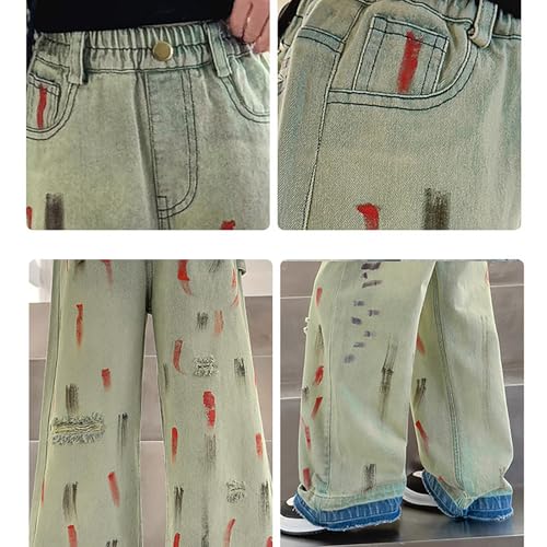 Cute Baggy Ripped Jeans for Girls Y2K Wide Leg Loose Denim Pants Elastic Straight Leg Jeans Casual Preppy Clothes3