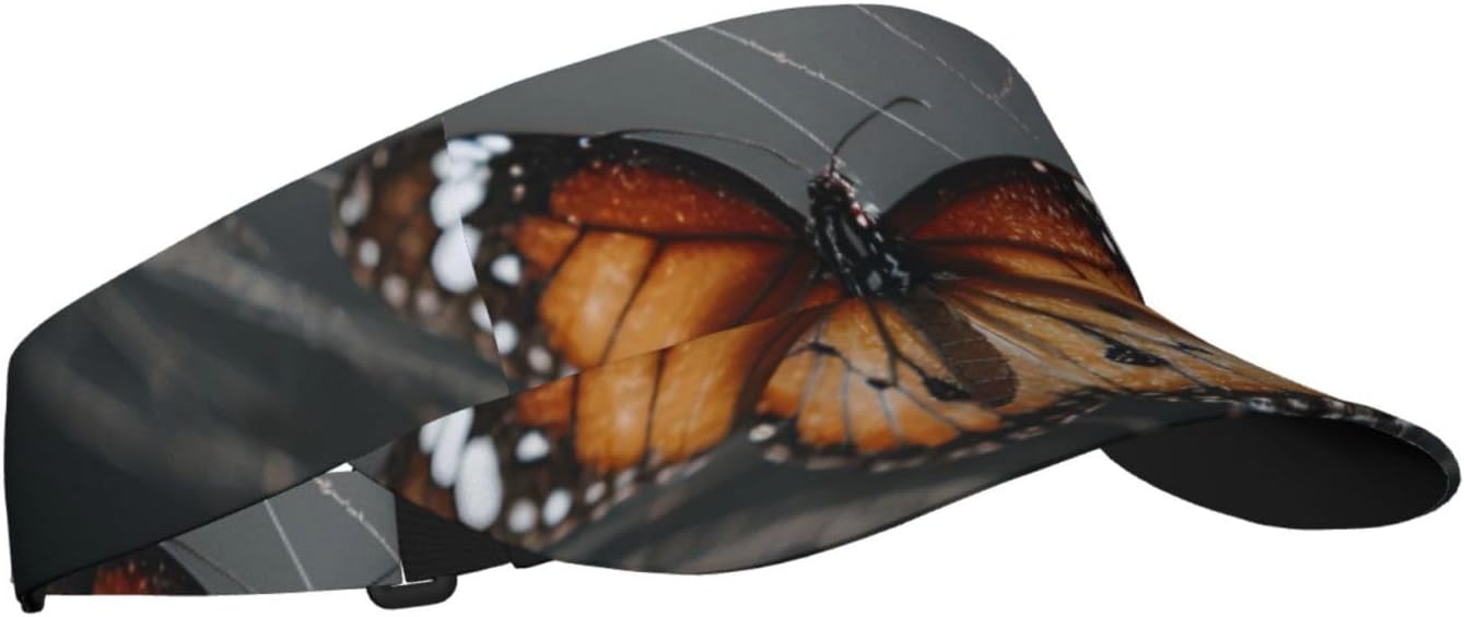 (Butterfly) Adult Sun Visor Hat Adjustable Open Top Sports Cap Breathable for Men Women Beach Vacation Essentials Black