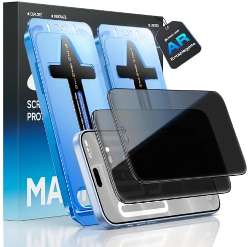 MAGIC JOHN 28° Anti-Spy Entspiegelte AR für iPhone 18 Pro Sichtschutzfolie | 2er-Set, Staub- & Blasenfreie, Easy Installation, Entspiegelte AR, Fingerabdruckabweisend, 9h+ Hartglas