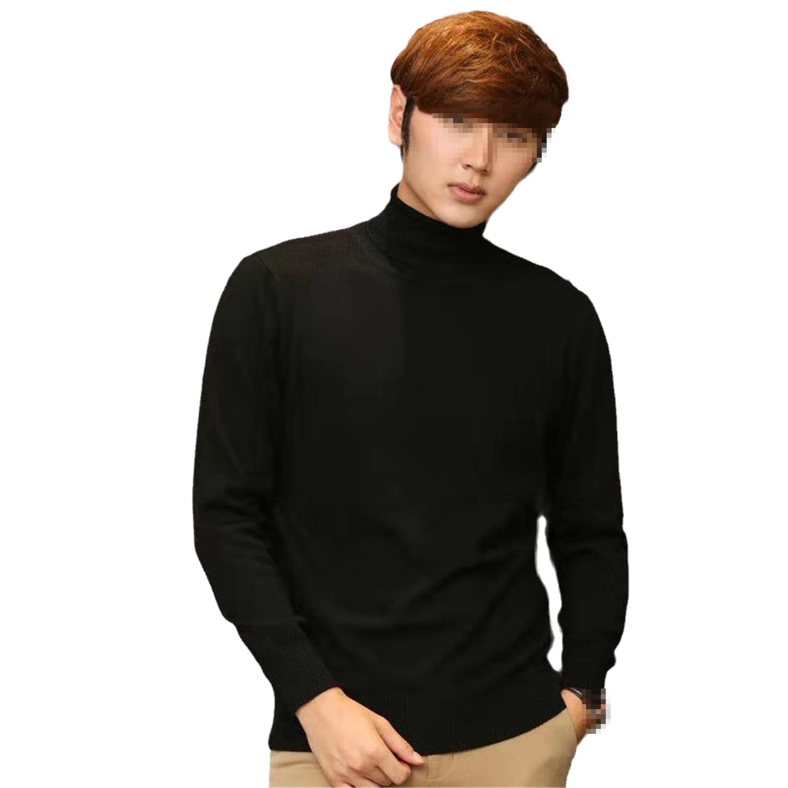 Vogrtcc Maglione Dolcevita Uomo Autunno Inverno Tinta unita Pullover Maglione Caldo, Nero , XL