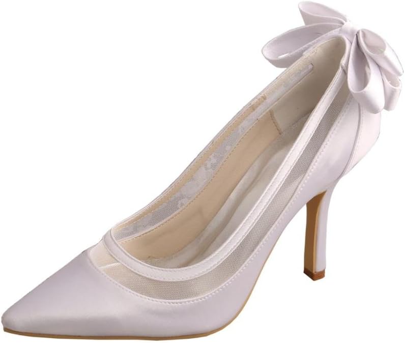 MW436 Women's Pointed Toe Back Bowtie Stiletto Heel Satin Wedding Shoes for Bride
