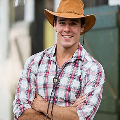 Subiceto 6Pcs Bolo Tie For Men Women Western Cowboy Natural Turquoise Tiger Eye Stone Handmade Shape Round Leather Necktie Vintage Native American Bola Tie Set Eagle #TOP2