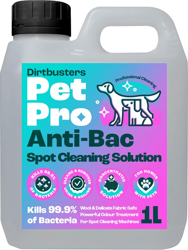 Dirtbusters Anti-Bac Spot Cleaning Solution (1L) Kills 99.9% of Bacteria Carpet Cleaner Shampoo for Spot Cleaner Machines Removes Pet Stains Neutralises Odours Safe for Wool Rugs & Sofas