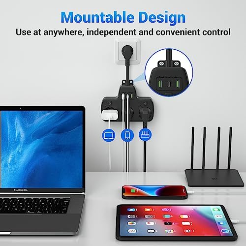 Listwa Zasilająca z Przełącznikiem, Listwa Zasilająca z USB 3 Gniazdami Elektryczne Wielokrotne Gniazdo USB C 3 Gniazda i 3 ładowanie USB Scienna Adapter Gniazdka Wtykowego 0,1m Krótki Kabel,Czarna