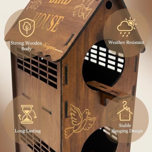 Image of Signamio Upgraded Dual Bird Nest Space, Wooden Bird House - Ideal Birds Nest for Outdoor Gardens, Durable Wood Construction, Perfect for Attracting and Sheltering Diverse Bird Species