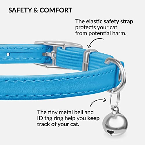 Image of Soft Leather Cat Collar with Safety Elastic Strap- Light Blue