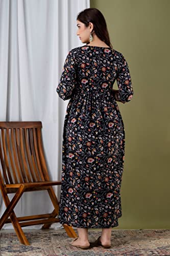 Image of Women's Feeding Kurta Cotton | Floral Anarkali Pregnancy Kurta with Nursing Zipper | Pre & Post Partum | Maternity Dresses | Mom to Be Gift