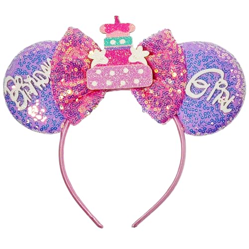 MADO purple pink birthday girl mouse ear headbands for women girls Happy birthday mouse ears costume accessories for adults women girls