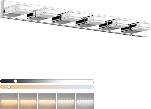 Miniatura 24 de Ralbay Lámpara de tocador LED moderna de 48 pulgadas para baño, 6 luces, moderna lámpara de pared de baño de acrílico LED en mate negro para tocador