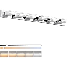 Ralbay 48inch Chrome Vanity Light for Bathroom with 5 Color Temperatures 3000K-6000K Dimmable Stainless Steel Acrylic LED Modern Chrome Bathroom Light Fixtures 6-Light