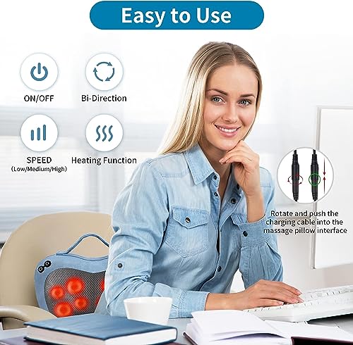 Foto von Massagekissen Shiatsu Massagegerät Rückenmassagegerät Elektrisches Massagekissen mit Wärmefunktion für Nacken Rücken Schulter Nackenmassagegerät mit 8 Massageköpfen für Auto Büro Zuhause Geschenke