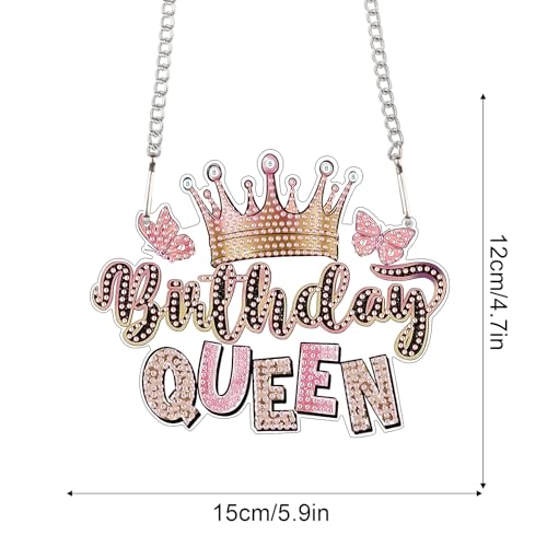 Image of AiYuanzsh Birthday Queen Diamond Painting Hanging Sign - 5D DIY Diamond Art Kit with Crystal Rhinestones, Wall Door Window Decoration, Gift for Women or Adults
