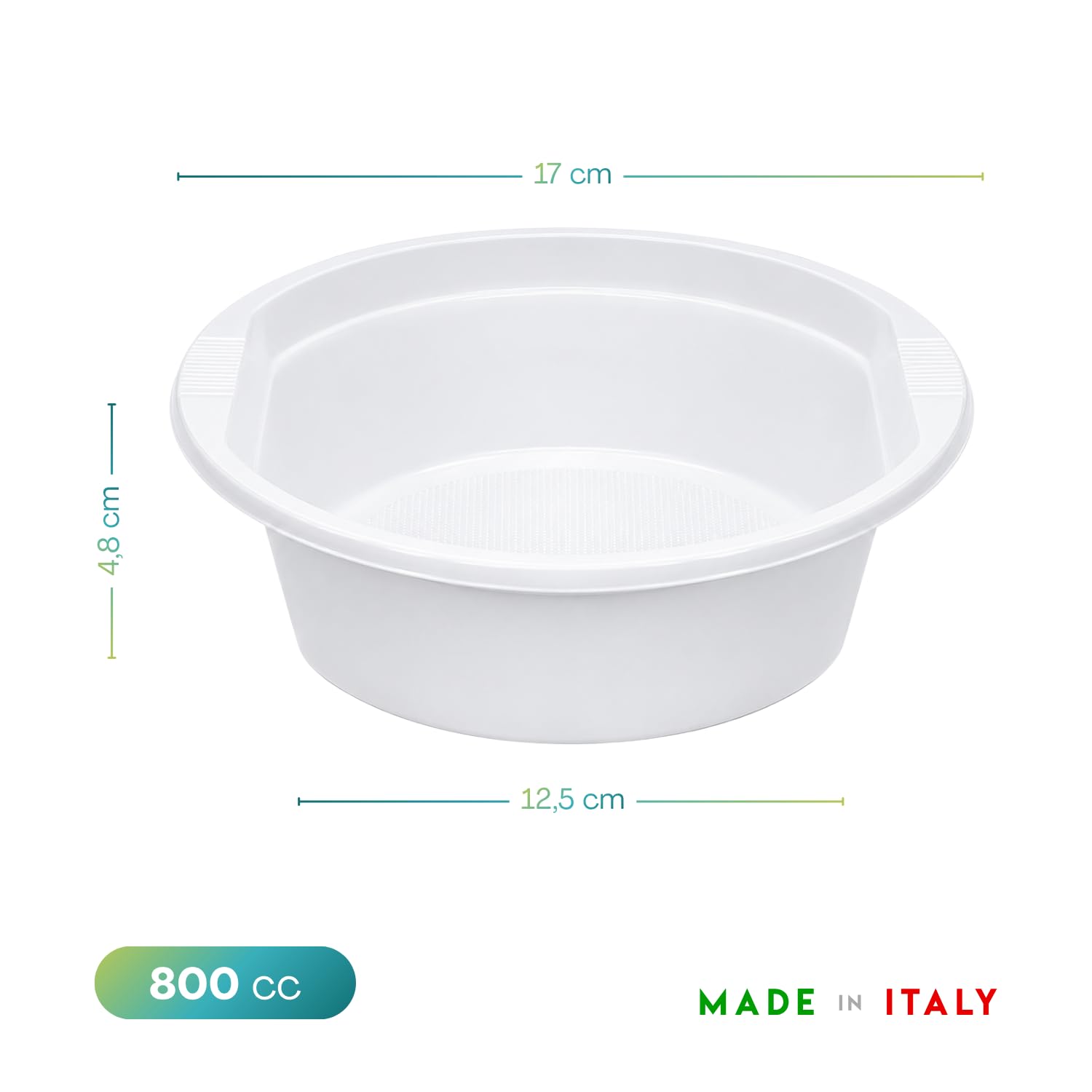 VIRSUS Scodelle Riutilizzabili Bianche 451, Capacità 800cc, Diametro 17cm e Altezza 4,8cm, Ciotole Rigide per cani 100% Riciclabile, Ciotola Fonda per Cibi Caldi e Freddi (500)