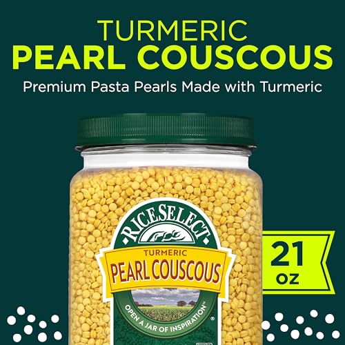 Image of RiceSelect Pearl Couscous with Turmeric, Israeli-Style Wheat Couscous, Non-GMO, Kosher, 21oz Jar (Pack of 1)
