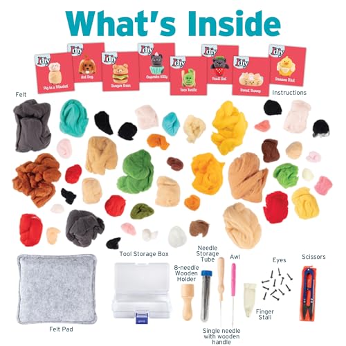 Image of Needle Felting Kit for Beginners with Case - DIY Wool Felting Craft Kit - Make 8 Cute Animal Food Designs - Starter Set with Mat, Wool Felt Tools, Needles, Instructions - Arts & Crafts Gift Set
