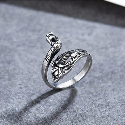 PAURO Men's Women's Stainless Steel Vintage Animal Peacock Warp Ring Silver Black Size 11