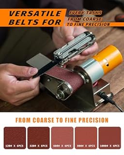 Mini Belt Sander, Electric Small Sander Knife Making Supplies, 7 Adjustable Speed Electric Knife Sharpener, Power Belt Grinder for Woodworking, Metal Working DIY (6.5'' x 6.8'' x 4.8'')