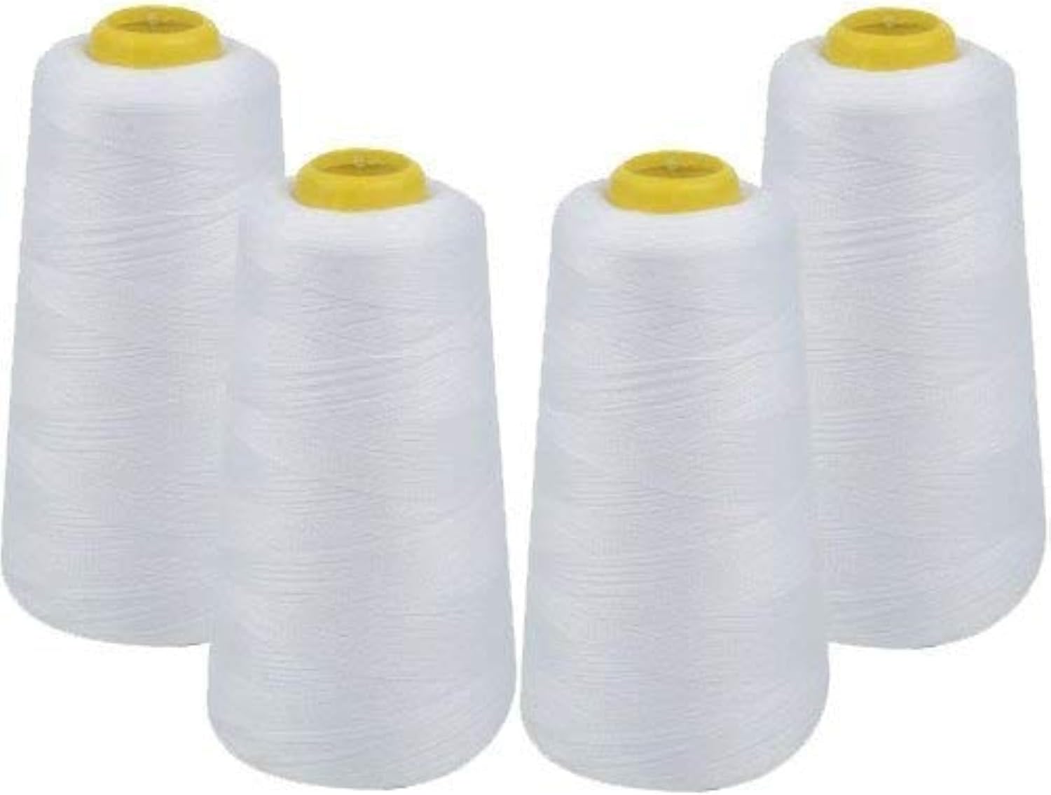 IZO Home Goods 4-Pack of 6000 Yards (Each) White Serger Cone Thread All Purpose Sewing Thread Polyester Spools Overlock (Serger,Over Lock, Merrow, Single Needle)