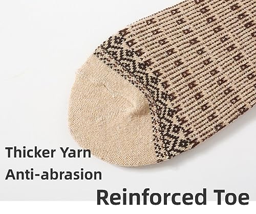 Image of 5-Pairs Vintage Knitting Stripe Reindeer Wave Pattern Women's Fluffy Cute Crew Socks Warm Soft Cotton Calf Socks