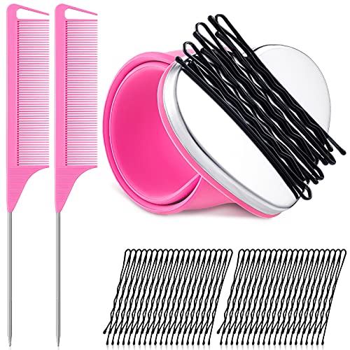 Magnetic Wrist Sewing Pincushion Wrist Magnetic Pin Holder Wristband Pin Cushion Holder and 2 Pieces Stainless Steel Pintail Comb Parting Comb with 72 Pieces Hairpins for Hair Clips Sewing (Pink)