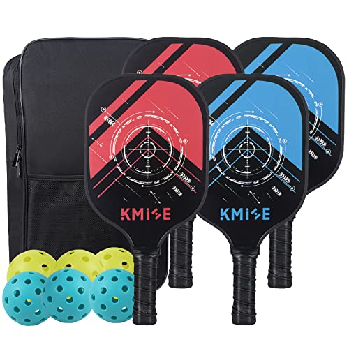Matériel de pickleball Kmise lot de 4 raquettes carbone et balles outdoor
