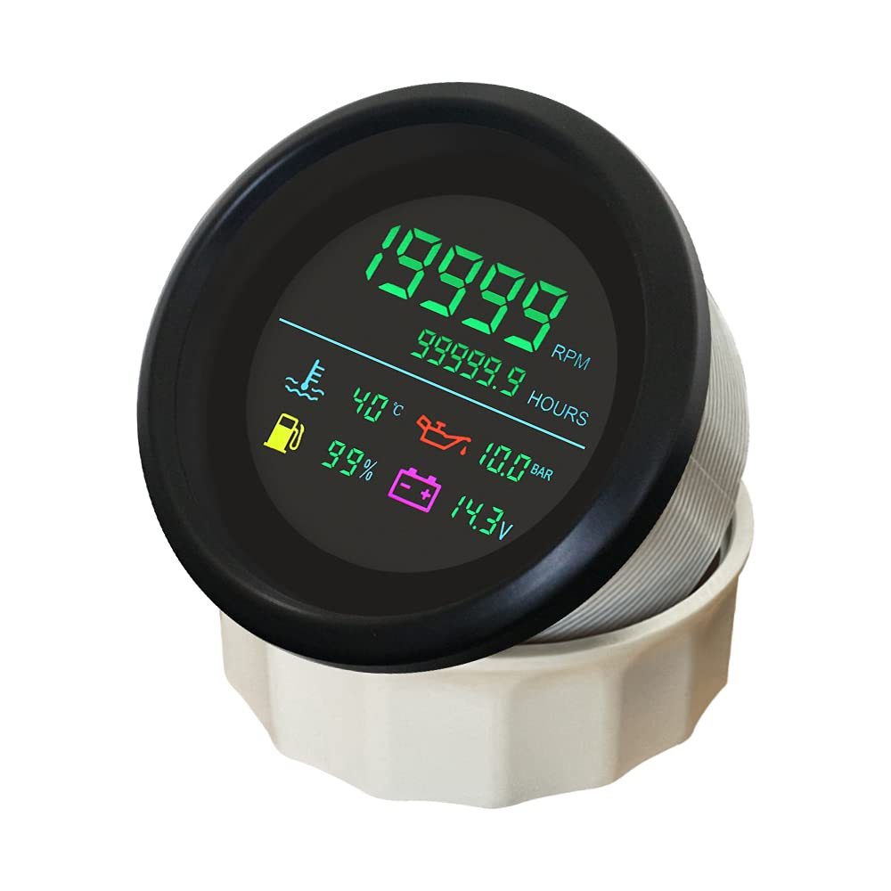 ELING Tacómetro digital de 85 mm, 0-19999 RPM horas de temperatura del agua, nivel de combustible de presión de aceite, voltios para coche, camión, moto, 12 V/24 V (negro y níquel)