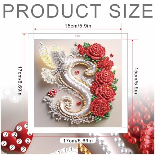 Image of AiYuanzsh 5D Diamond Art Kits for Adults Letter S, Floral Rose & Dove Special Shape Diamond Painting, Alphabet Diamond Art for Beginners DIY Crystal Rhinestones Craft and Wall Display 17x17cm