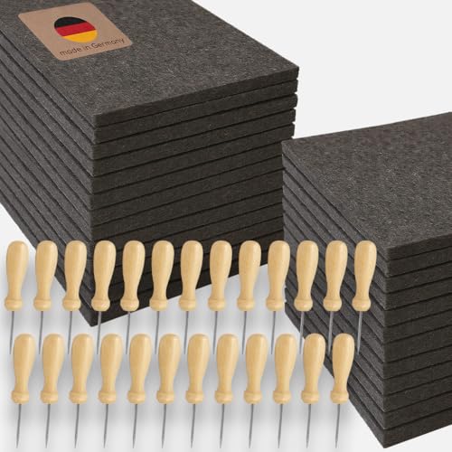 miki projekt 25x Prickel Set - Made in Germany - 25x ergonomische Prickelnadel Holz + 25x Prickelunterlage Filz (20x15x1 cm) - XXL Prickelset für Gruppen - Vorteilspreis – sicheres Prickeln