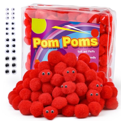 Veroave Red Pom Poms, 150PCS 1 Inch Pom Poms for Crafts, Puff Balls,Arts and Crafts Pom Poms Balls for DIY Art Creative Crafts Decorations
