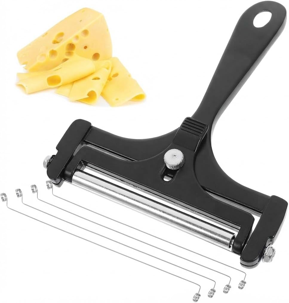 TOYANDONA Hand Held Cheese Slicer Wire Cheese Cutter for Block Butter Slicer Compact Kitchen Supply with 4 Wire Blades Easy Grip and Storage for Home Kitchen Use
