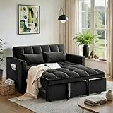 Trygoal 3 in 1 Sofa Bed, Loveseat Sleeper Sofa Bed with Side Pockets, Velvet Fabric Pull Out Couch with Adjustable Backrest for Living Room, Bedroom, Apartment, Black