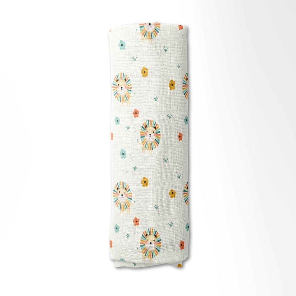 Haus and Kinder Lion's Garden Muslin Swaddle Blanket, 120cm x 120cm, Hypoallergenic Baby Wrap, Nursery Essential, Perfect for Sensitive Skin-image-9