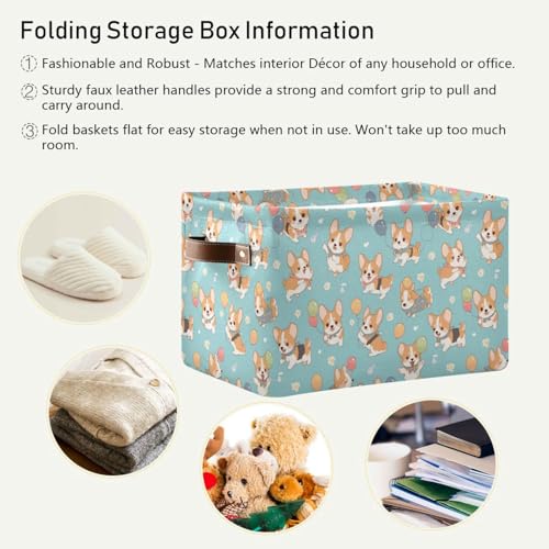 Image of Aslsiy Storage Basket Corgi Dogs Puppies (3) Nursery Bins Baby Canvas Box Clothes Shelf Basket Laundry Hampers 2 Pcs