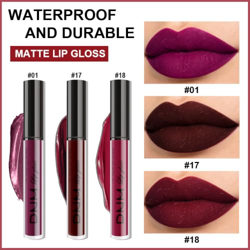evpct 3Pcs Dark Red Purple Plum Matte Liquid Lipstick Sets for Women Matte Lip Stain Long Lasting Waterproof, Burgundy Blood Blue Red lipstick, Black Cherry Maroon Gothic 24 Hours Magic Lipsticks - Image 4