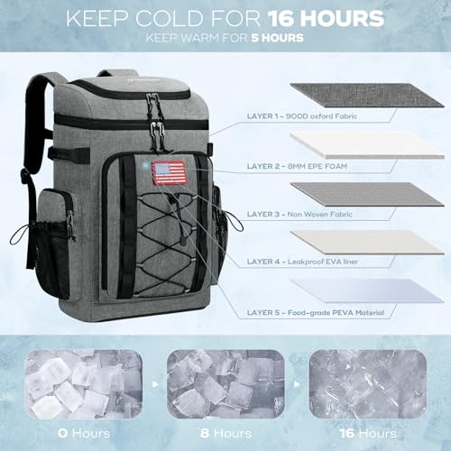 Image of Maelstrom 35 /50 Can Insulated Backpack Cooler, Leakproof Soft Lunch Ice Bag | Keeps Food Cold For 16h, Peva Liner, Durable Nylon, Ergonomic Padding. Perfect For Men, Women, Camping, Beach, Hiking, Travel