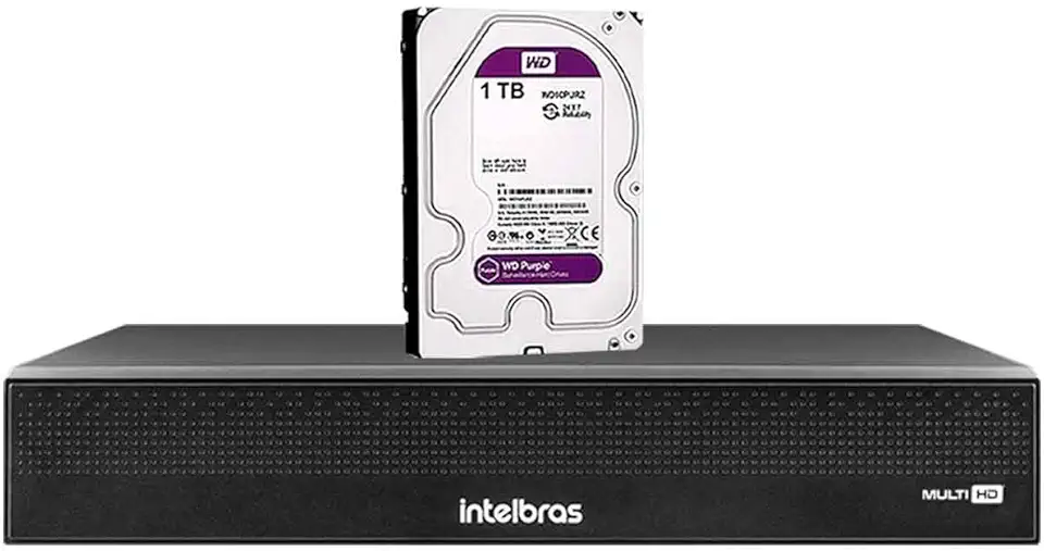 Dvr Gravador de Vídeo Intelbras MHDX 3116-C 16 Canais Full HD 1080p com Compressão H.265+ e Inteligência Artificial + HD 1TB Purple