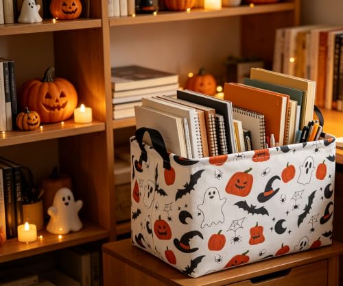 Image of Rectangle Storage Basket with Handles,Collapsible Storage Bin,Books Box,Gift Basket(Original Halloween)