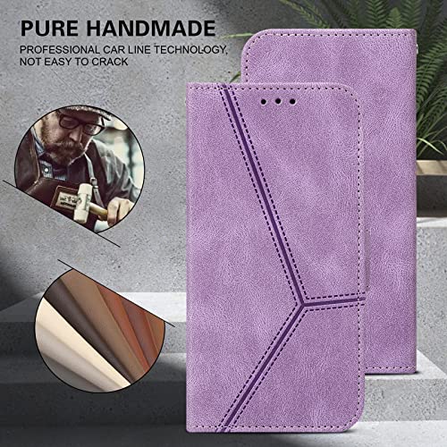 Business Flip Case For Samsung Galaxy A52 5G, Vintage Stripes Pu Leather Soft Tpu Interior Wallet Case Card Slots Kickstand Magnetic Protective Folio Phone Cover - Purple #TOP7