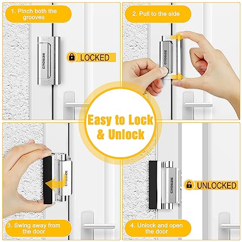 Home Security Door Lock, Upgraded Metal Door Reinforcement Lock, 3" Withstands 800 lbs of Impact for Inward Swing Doors, Defender Security Door Lock, Prevent Unauthorized Entry (Silver)