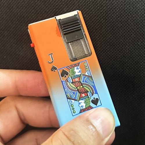 Image of Windproof Jet Flame Refillable Slide Button Cigarette Lighter Pocket Lighter (Orange-Blue)