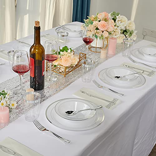 Jolly Party 50 Plastic Bowls With Silver Rim-12Oz Disposable Soup Bowls, Christmas Thanksgiving Premium Heavy Duty Plastic Dessert Bowls For Wedding/Party, Silver #TOP6