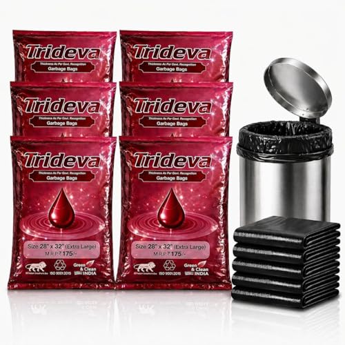 Image of Garbage Bags /Dustbin Bags - 120 Micron Heavy - Duty Trash Bags (28 x 32 Inches) - Extra-Large Leak -Proof Bin Liners for Kitchen, Office - 500g Pack (Black, Pack of 6) - 36 Bags