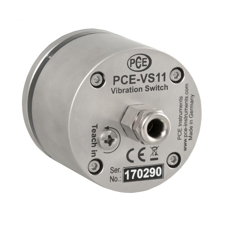 PCE Instruments, PCE-VS11 Vibration Analyzer Sensor Switch for Industrial Machine Monitoring, Measures Acceleration & Velocity, Features Adjustable Alarm Thresholds & Relay Output