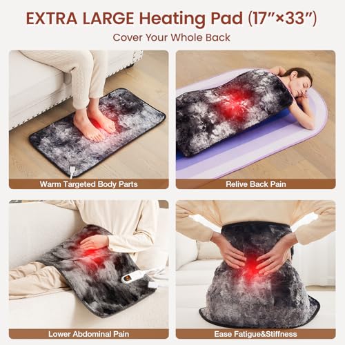 Image of Bearhug XXL Electric Heated Pad 17''x33'' Double-Sided Faux Fur Heating Pad, 6 Heat Levels, 2-Hour Auto-Off, Moist & Dry Heat Therapy for Back Pain Relief, Machine Washable, ETL Certified - Gift Box