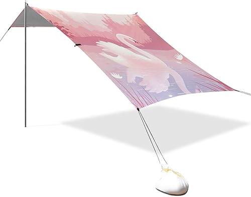 Aesthetic Blush Swan Beach Tent & Canopy UPF50 Water-Resistant Shade Sun Shelter with Sturdy Poles, Sandbags and Shovel for Camping, Fishing,