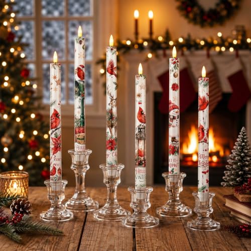 Image of Aurelema 6pcs Christmas Flameless Taper Candle Battery Operated with Remote