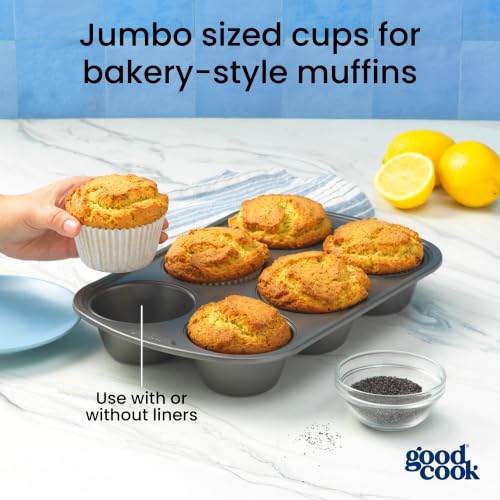 GoodCook Everyday Nonstick Steel Jumbo Texas Muffin Pan, 6-cup, Gray - Image 3