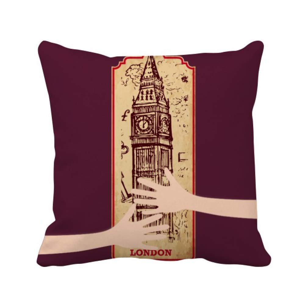 Coussin Big Ben Tower UK et drapeau historique anglais pour décoration de salon rétro