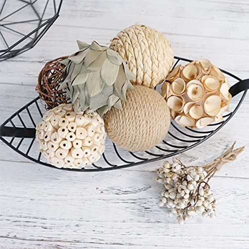 Cir Oases 6Pcs 3.5Inch Woven Wicker Rattan Balls Decorative Ball Twig Orbs Green Orbs Vase Bowl Filler For Tabletop Decor (Beige White) #TOP3