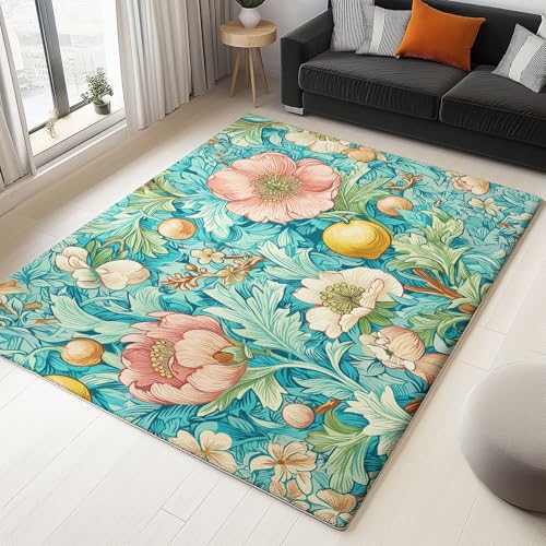 alfombras largas para pasillos TPR antideslizante Tejido denso, Alfombra Seguras duraderas y cómodas Suave Retro Floral Fruta Tela Pastoral Decoración, para habitaciones infantiles 140 x 200 cm Verde